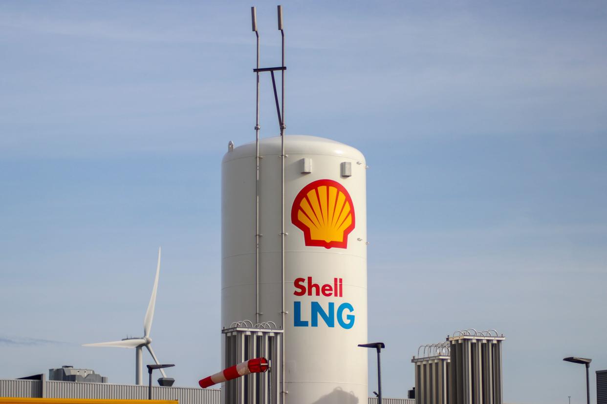 Shell  Tank with liquefied natural gas (LNG) for trucks at Doelwijk in Waddinxveen in the Netherlands