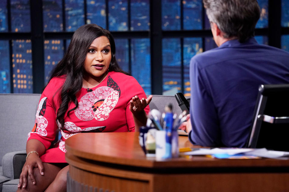 <p>Mindy Kaling makes a guest appearance on <em>Late Night with Seth Meyers</em> on July 22 in N.Y.C.</p>