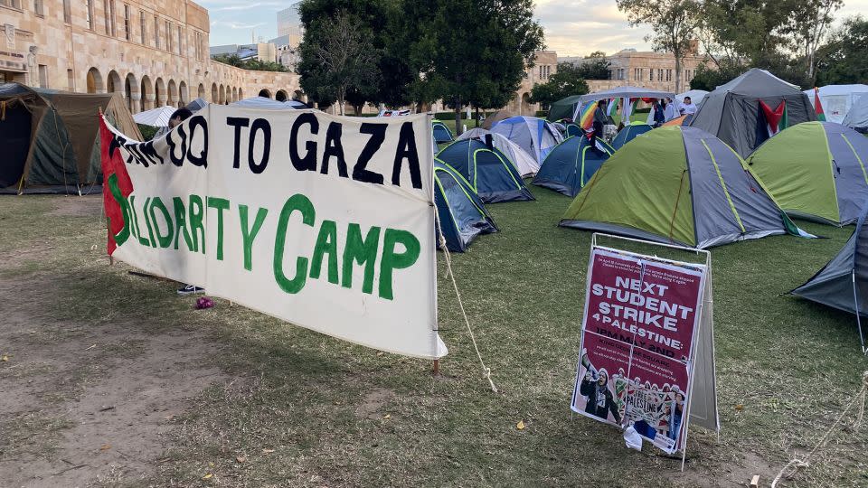 Since April 23, camps have sprung up at several university campuses across Australia. - Hilary Whiteman/CNN