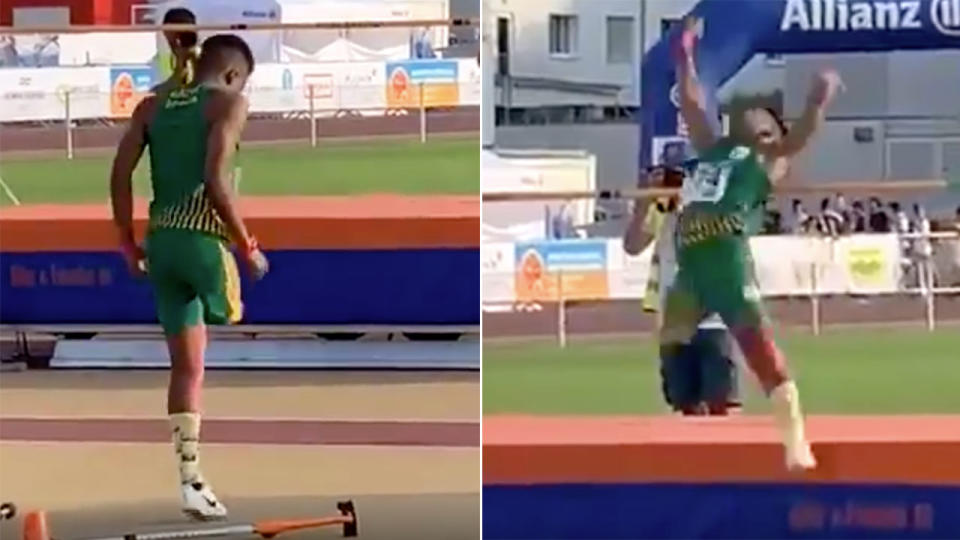 Seen here, one-legged high-jumper Obed Lekhehle competing in the 2019 World Para Athletics Junior Championships.