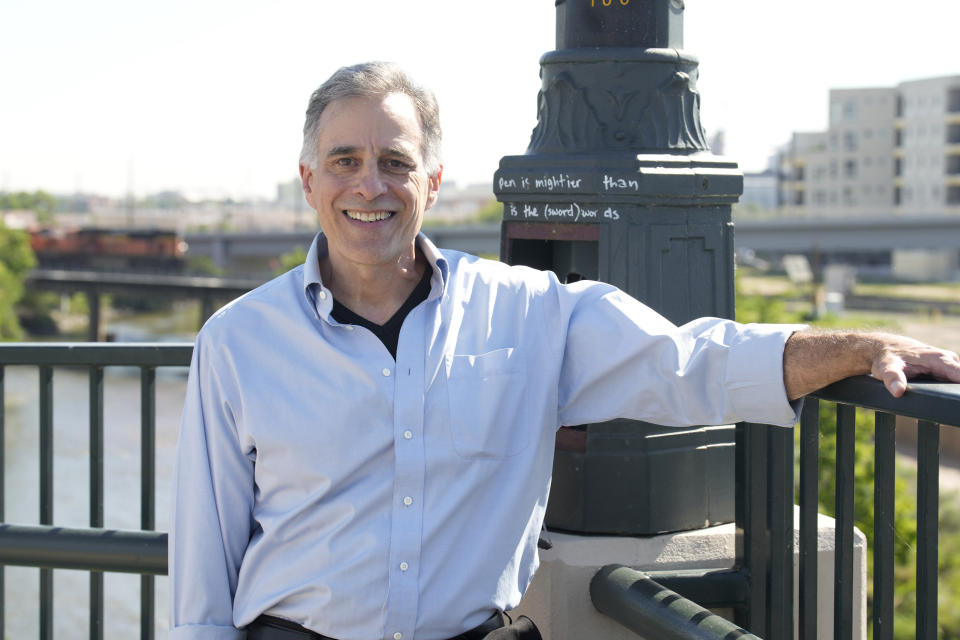 Mike Elliott is shown near the engine repair yard for Burlington Northern and Santa Fe Railroad, Monday, July 24, 2023, in Denver. (AP Photo/David Zalubowski)