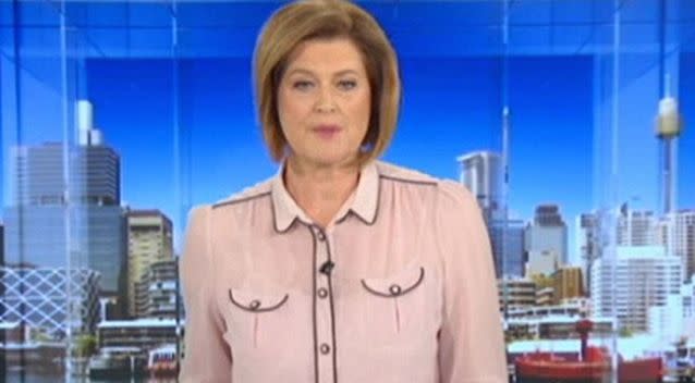 The ABC wardrobe department got it wrong when choosing this pink number for presenter Ros Childs. Photo: ABC