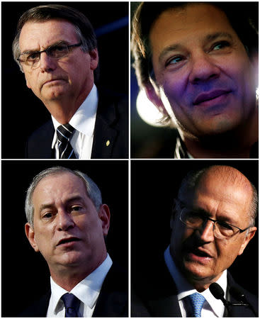 A combination picture shows (top row L-R) presidential candidates Jair Bolsonaro and Fernando Haddad (bottom row L-R) Ciro Gomes and Geraldo Alckmin respectively, from Reuters files. REUTERS/Nacho Doce/Paulo Whitaker/Leonardo Benassatto/Adriano Machado/File Photo