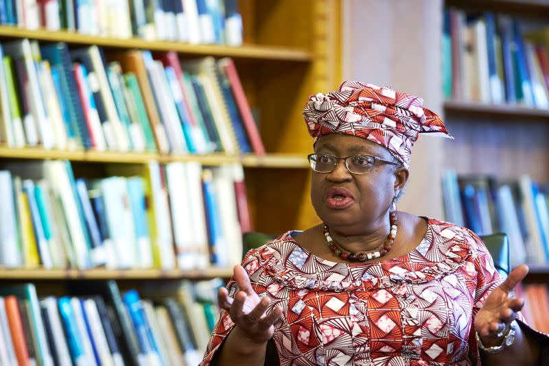 FILE PHOTO: WTO Director-General Ngozi Okonjo-Iweala attends an interview in Geneva