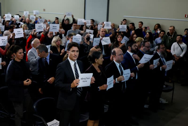 Canada's PM Trudeau attends a pro-Israel rally at the Soloway Jewish Community Centre in Ottawa