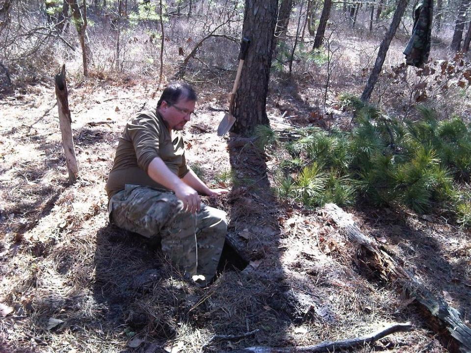 The estranged wife of Oath Keepers leader Stewart Rhodes, Tasha Adams, shared images of his backyard ‘spider hole' (Twitter / Tasha Adams)