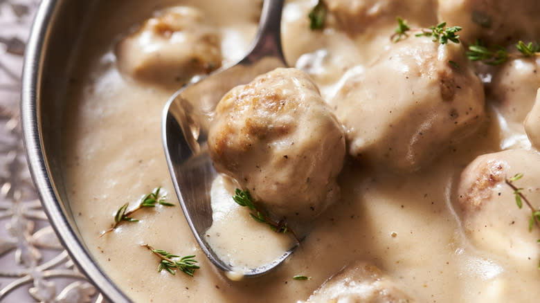 turkey meatball on a spoon