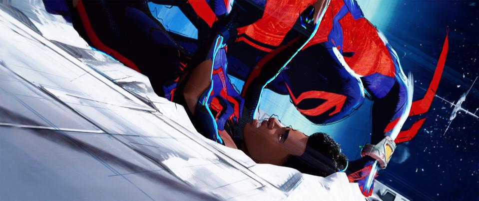 Spider-Man 2099 (Oscar Isaac) and Miles Morales (Shameik Moore) in 'Spider-Man: Across the Spider-Verse'<span class="copyright">Courtesy of Sony Pictures Animation</span>