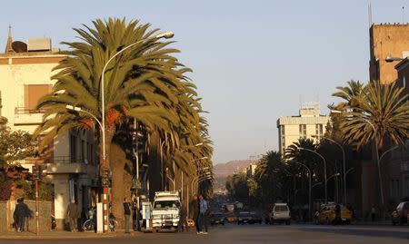 A general view shows palm trees along the main street of Eritrea's capital Asmara, February 20, 2016. REUTERS/Thomas Mukoya