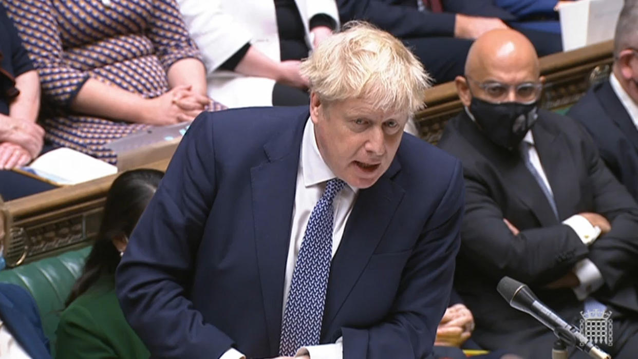 Prime Minister Boris Johnson speaks during speaks during Prime Minister's Questions in the House of Commons, London. Picture date: Wednesday January 12, 2022.