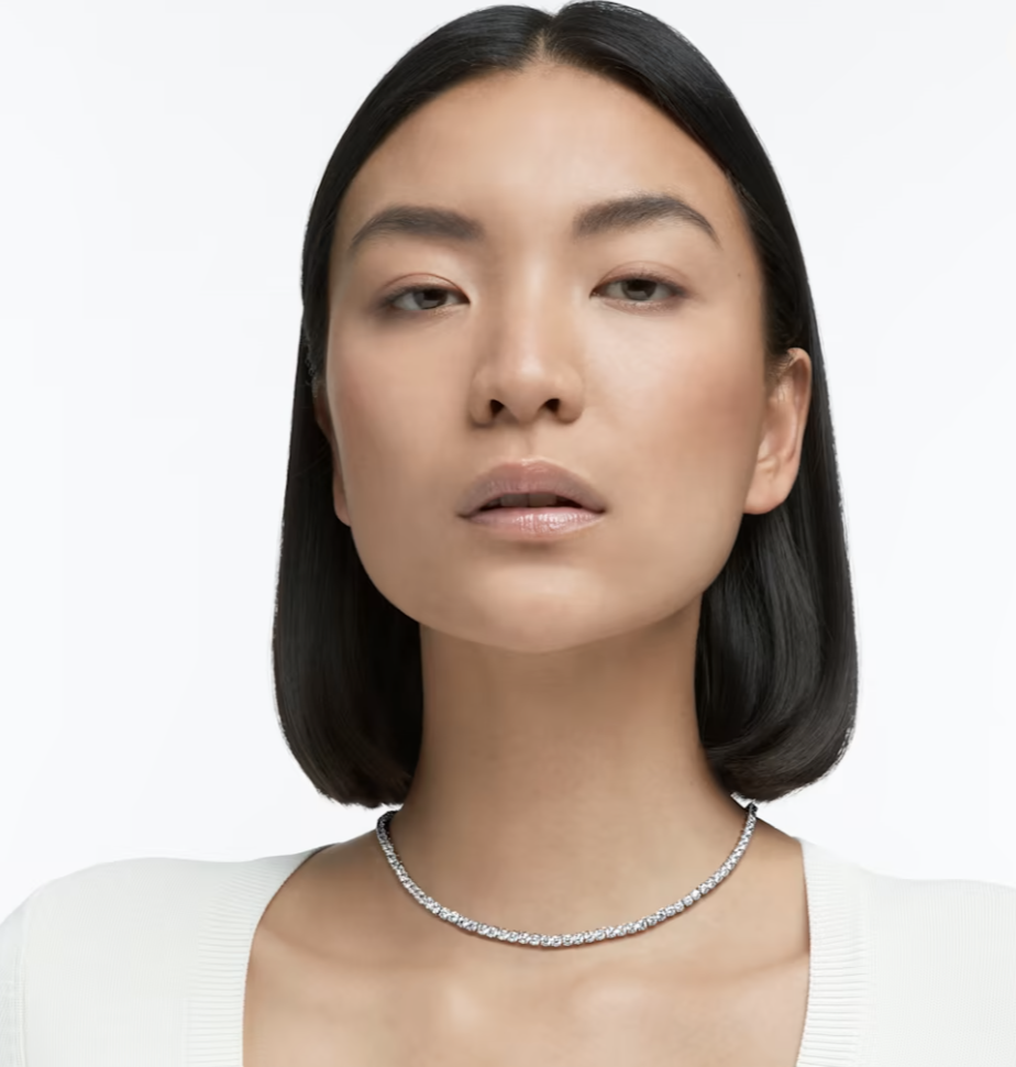 Tennis Deluxe necklace, Round cut, White, Rhodium plated. PHOTO: Swarovski