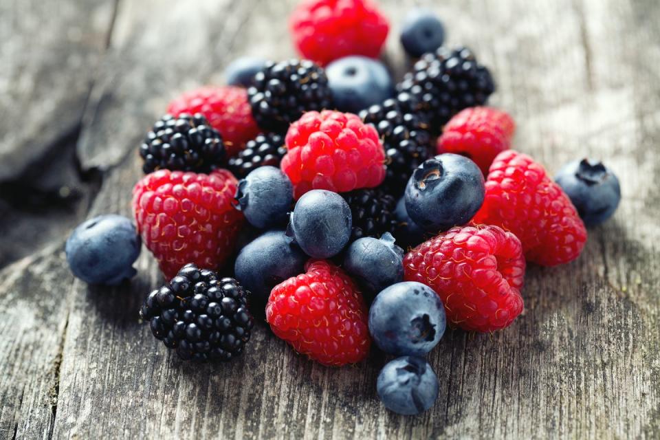 <p>Raspberries, strawberries, blackberries, and blueberries contain antioxidants called polyphenols, which have been found to decrease inflammation throughout the body. Dixon recommends aiming to have three to five servings of berries each week. "Frozen is as good as fresh and more budget-friendly for many people," she says. </p>