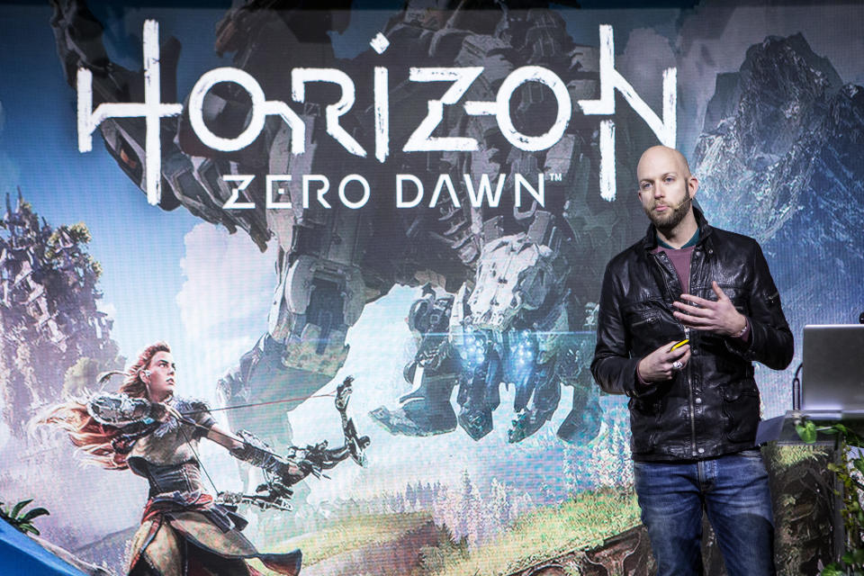 MADRID, SPAIN - FEBRUARY 15:  Producer Jochen Willemsen presents the 'Horizon Zero Dawn' videogame at 'La Neomudejar' on February 15, 2017 in Madrid, Spain.  (Photo by Pablo Cuadra/Getty Images)