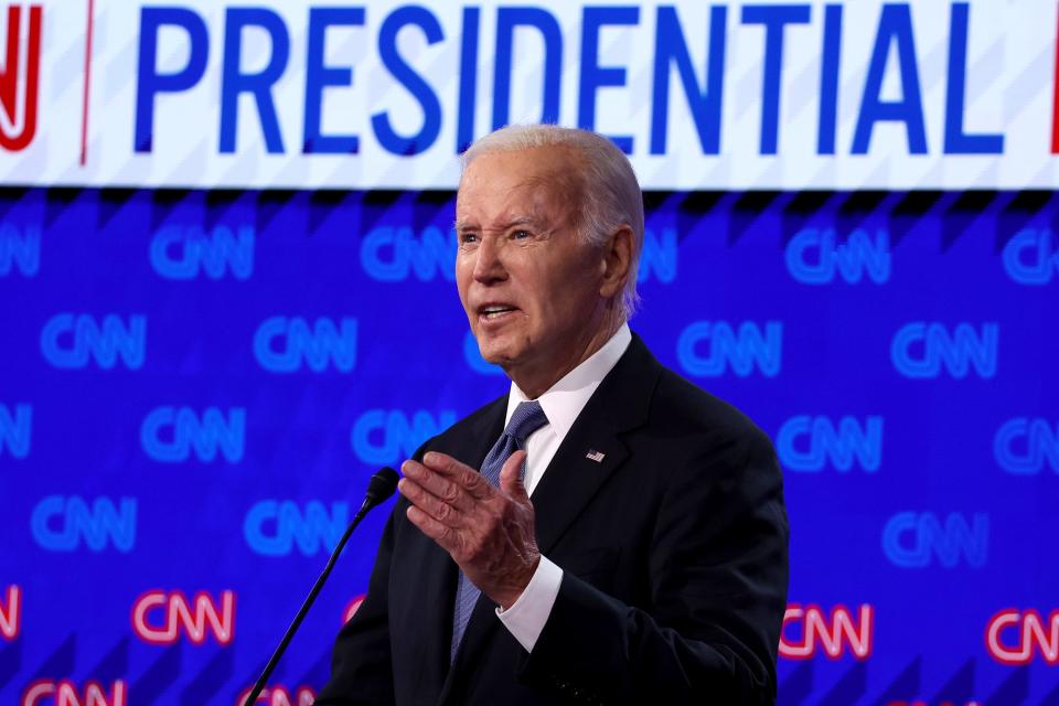 President Joe Biden delivers remarks during the CNN Presidential Debate at the CNN Studios on June 27, 2024 in Atlanta, Georgia.