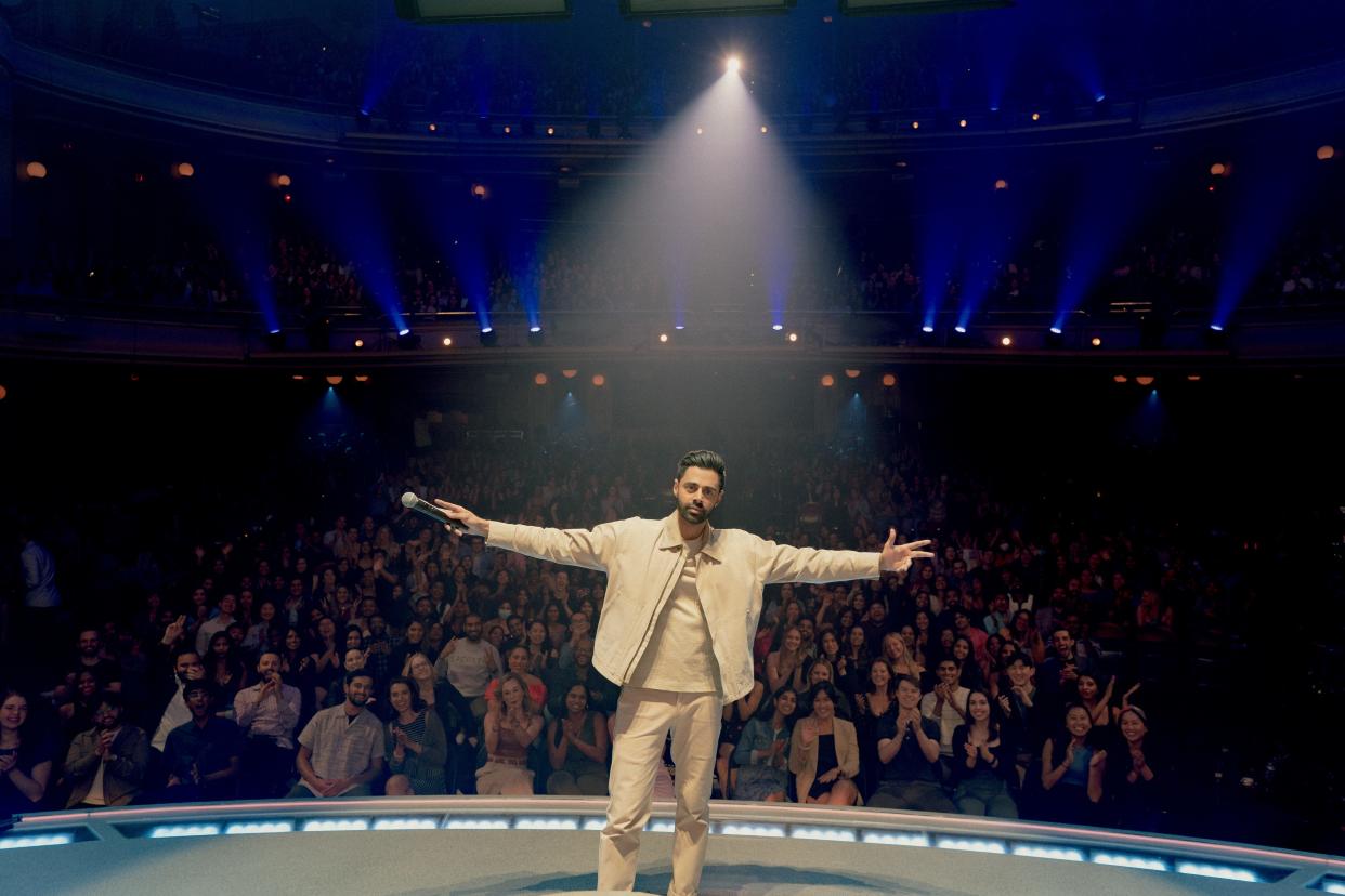 Comedian Hasan Minhaj performs April 25, 2024, at the Morris Performing Arts Center in South Bend as part of the University of Notre Dame's IDEA Week.