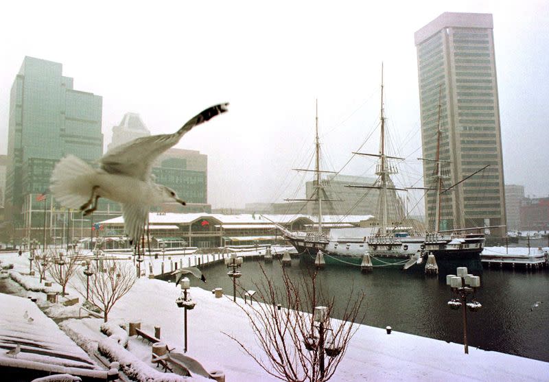 FILE PHOTO: BALTIMORE'S INNER HARBOR UNDER A BLANKET OF SNOW.