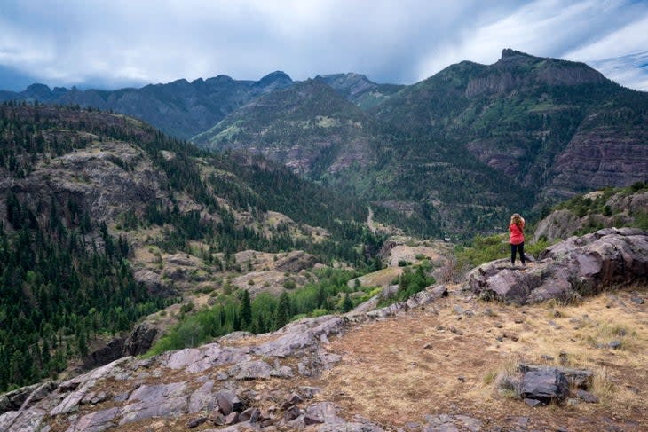 Hiker on the Perimeter Trail near Ouray, Colorado