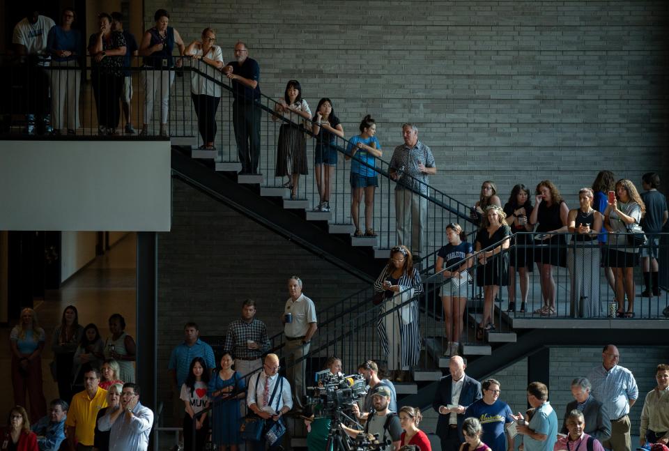 The community takes in the opening ceremony for James Lawson High School. Metro Nashville Public Schools unveiled its newest school at James Lawson High School in Bellevue, Tenn., Thursday morning, July 27, 2023. The school, named after the Rev. James Lawson, offers 307,000 square feet; will allow 1,600 students and cost about $124 million.