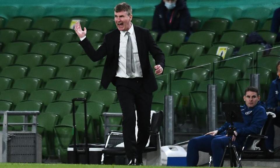 Stephen Kenny tries to rally his players during Ireland’s home defeat to Luxembourg at the Aviva Stadium.