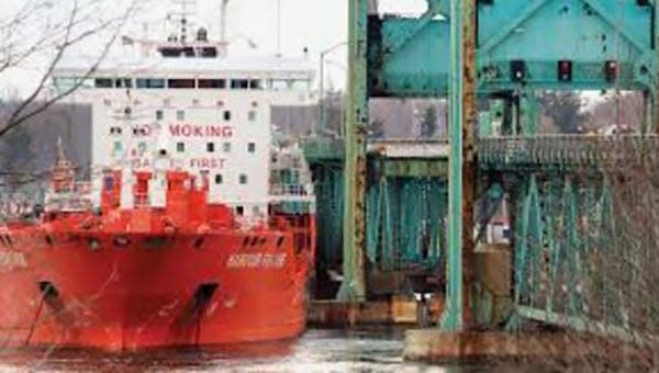 The Portuguese tanker MV Harbour Feature hit the old Sarah Long Bridge on April 1, 2013.