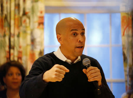 U.S. 2020 Democratic presidential candidate and Senator Cory Booker campaigns at a Amherst House Party in Amherst, New Hampshire, U.S., April 6, 2019. REUTERS/Mary Schwalm
