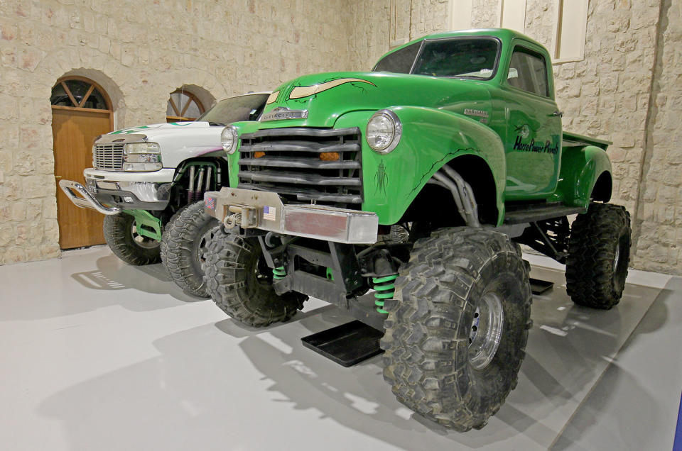 <p>What better way to have some fun than to go dune bashing in a pair of classic Chevrolet monster trucks? Originally the Chevrolet 3100 in the foreground would have been fitted with a 3.5-litre straight-six engine, but who knows what's now under the bonnet?</p>