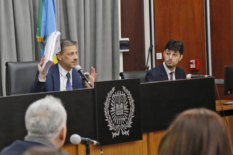 El juez Facundo Ocampo, titular del Juzgado Correccional N°4 de San Isidro, en la audiencia de esta mañana