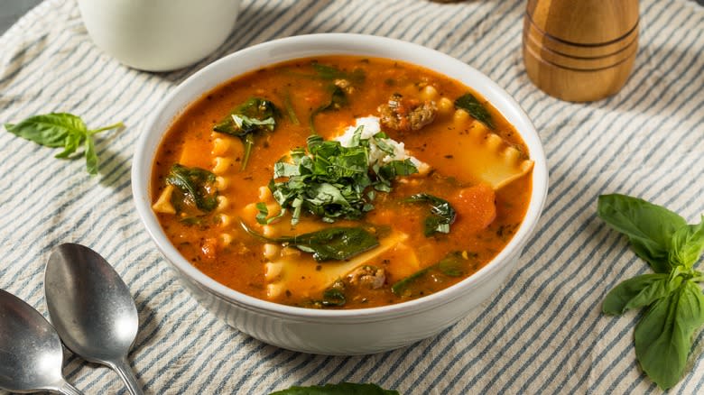 Bowl of lasagna soup