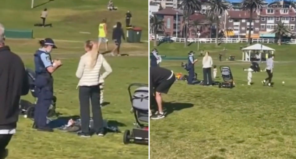 The mums talking to police at Bronte Park in Sydney's eastern suburbs.