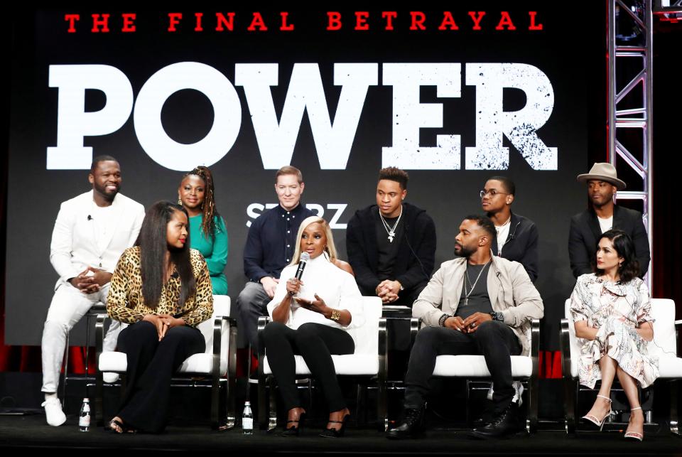 Mary J. Blige, second from left in the front row, talks about starring in Starz's 'Power' sequel, 'Power Book II: Ghost,