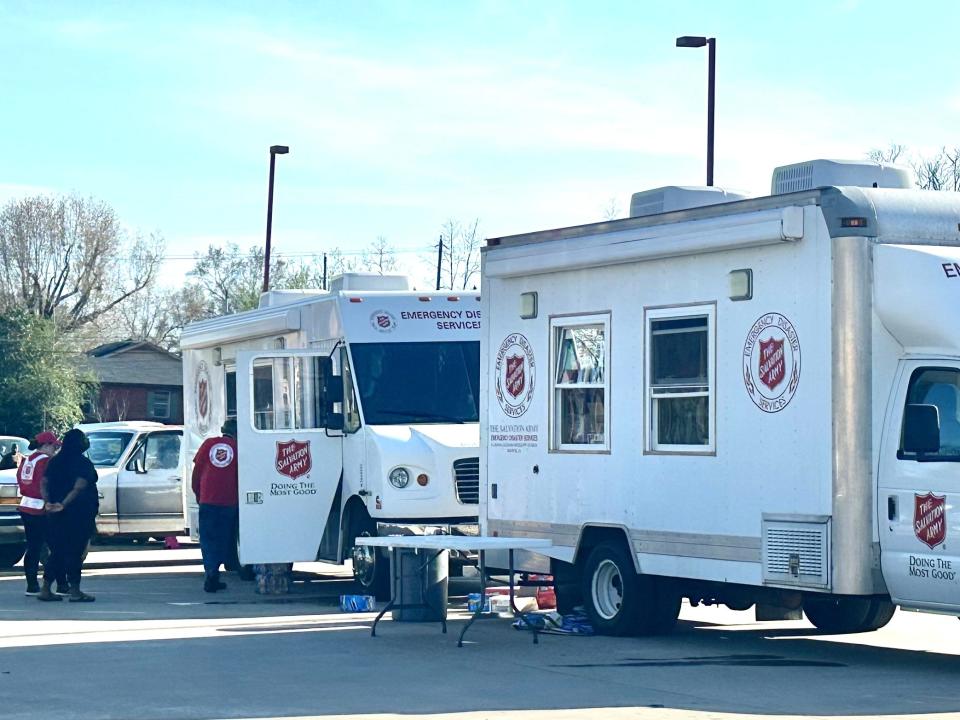 The Salvation Army of Greenwood brought hot meals to serve in Winona on Monday, after an EF-3 tornado hit the area Friday.