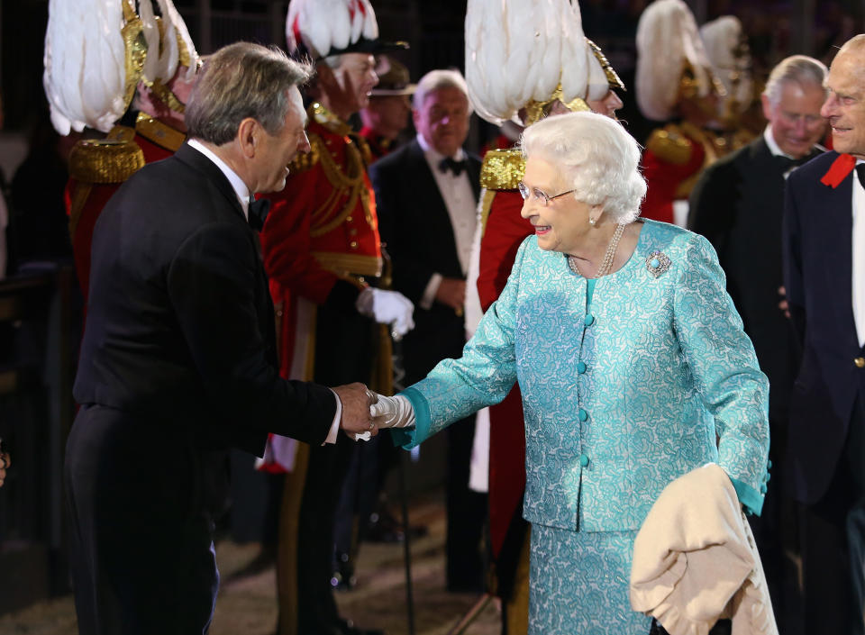 Queen Elizabeth II greets Alan Titchmarsh as she attends the final night of her 90th Birthday Celebrations at Windsor on May 15, 2016 in Windsor, England.  (Photo by Chris Jackson/Getty Images)