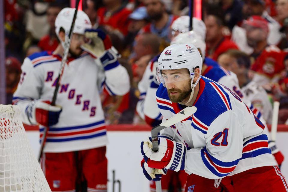 New York Rangers center Barclay Goodrow (21) looks on after scoring against the Florida Panthers during Game 3 of the Eastern Conference final.