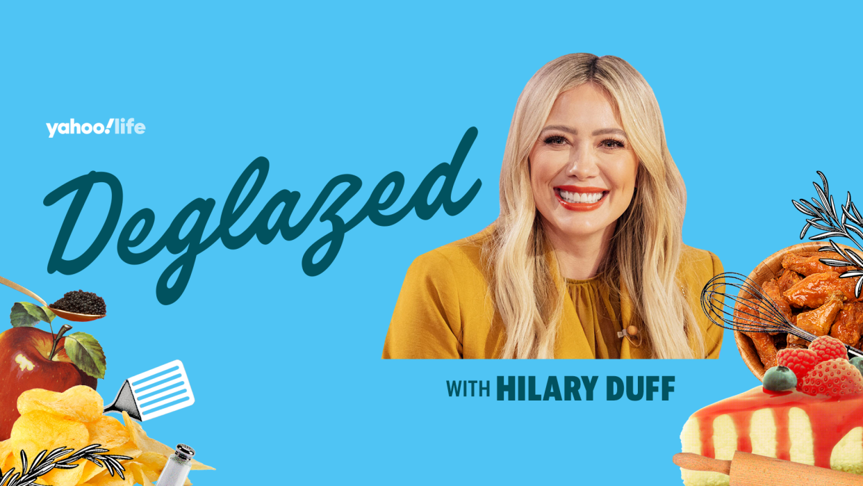 Hilary Duff says she'd bring bacon-wrapped dates or her mom's famous bacon-wrapped chicken bites to a potluck. 