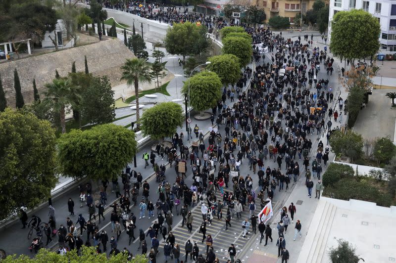 Cypriots march peacefully against corruption and COVID-19 restriction measures in Nicosia