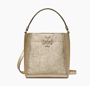 Tory Burch McGraw Metallic Leather Bucket Bag