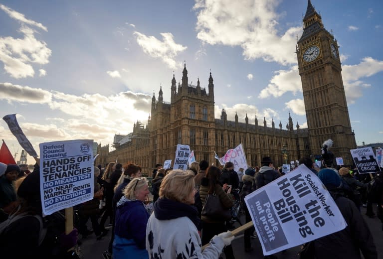 Demonstrators take part in a protest opposing the government's Housing and Planning Bill, in London, on January 30, 2016