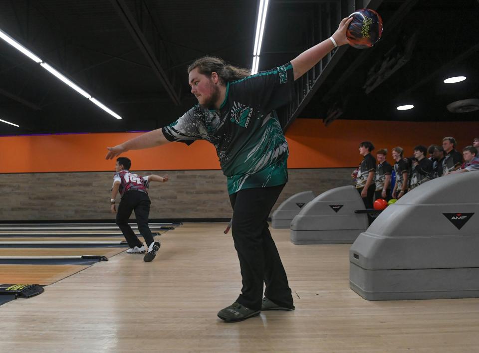 Athletes compete in the FHSAA District 12 bowling tournament at St. Lucie Lanes on Tuesday, Oct. 24, 2023, in Port St. Lucie. Thirteen schools from the Treasure Coast and Sebring participated in the event.
