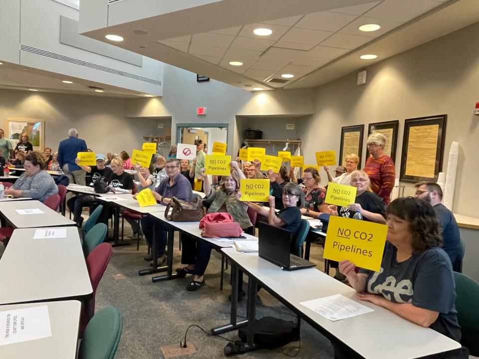 Tazewell County residents turned up early and in numbers to express their opposition to a proposed CO2 pipeline at last week's Tazewell County Board meeting