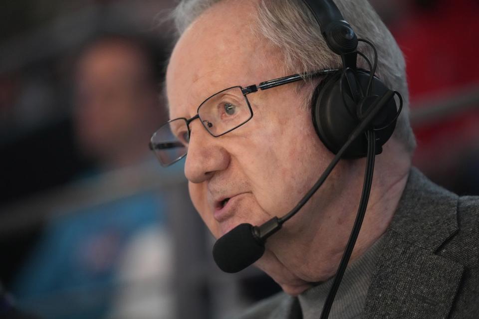 Phoenix Suns announcer Al McCoy calls the game between the Phoenix Suns and the San Antonio Spurs at Footprint Center in Phoenix on April 4, 2023.