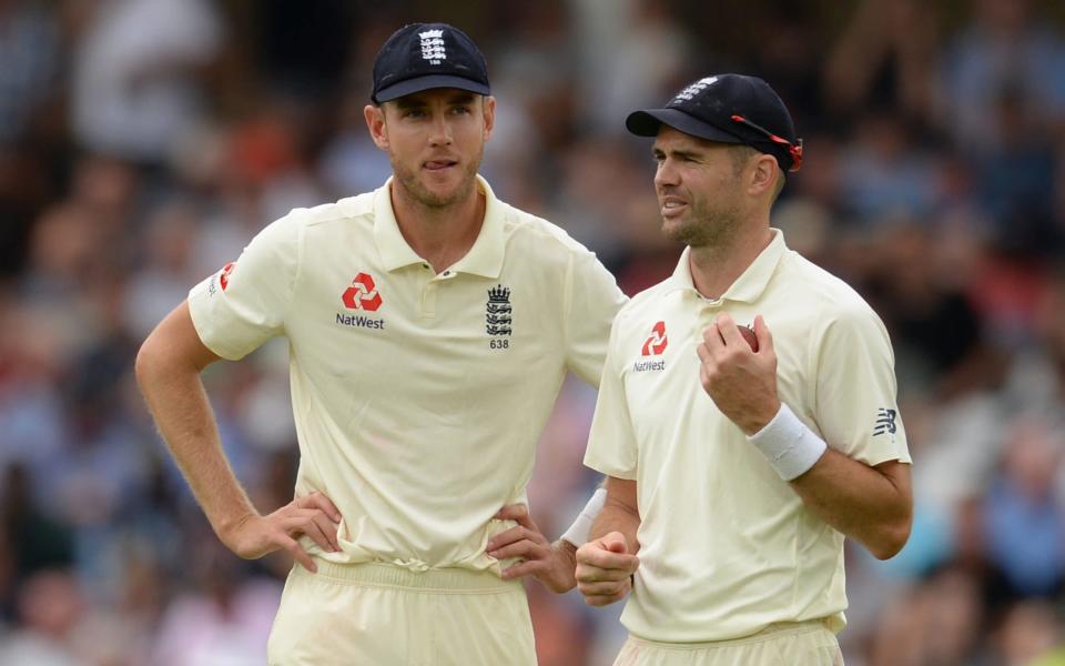 Stuart Broad and James Anderson of England talk during the third day of the 3rd Specsavers Test Match between England and India at Trent Bridge on August 20, 2018 in Nottingham England - Philip Brown/Getty Images