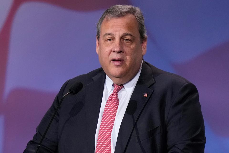 FILE - Former New Jersey Gov. Chris Christie speaks at an annual leadership meeting of the Republican Jewish Coalition Nov. 19, 2022, in Las Vegas. Christie, who is mulling another presidential run, said on March 27, 2023, while speaking in New Hampshire, Republicans need a candidate who can execute a quick takedown of former President Donald Trump.