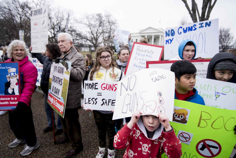 <p>Washington, D.C., area students and supporters protest against gun violence outside of the White House on Monday, Feb. 19, 2018, after 17 people were killed in a shooting at Marjory Stoneman Douglas High School in Parkland, Fla., last week. (Photo: Bill Clark/CQ Roll Call) </p>