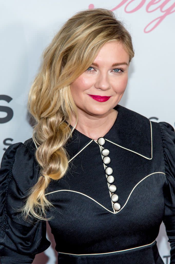 <p>Instead of a tight three-strand braid that shrinks the look of already-fine hair, try deeply parting your hair and loosely twisting two sections to the side, like actress <strong>Kirsten Dunst</strong>.</p>