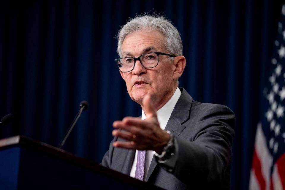 PHOTO: Federal Reserve Chairman Jerome Powell speaks at a news conference following a Federal Open Market Committee meeting at the William McChesney Martin Jr. Federal Reserve Board Building on July 31, 2024 in Washington, DC. (Andrew Harnik/Getty Images)