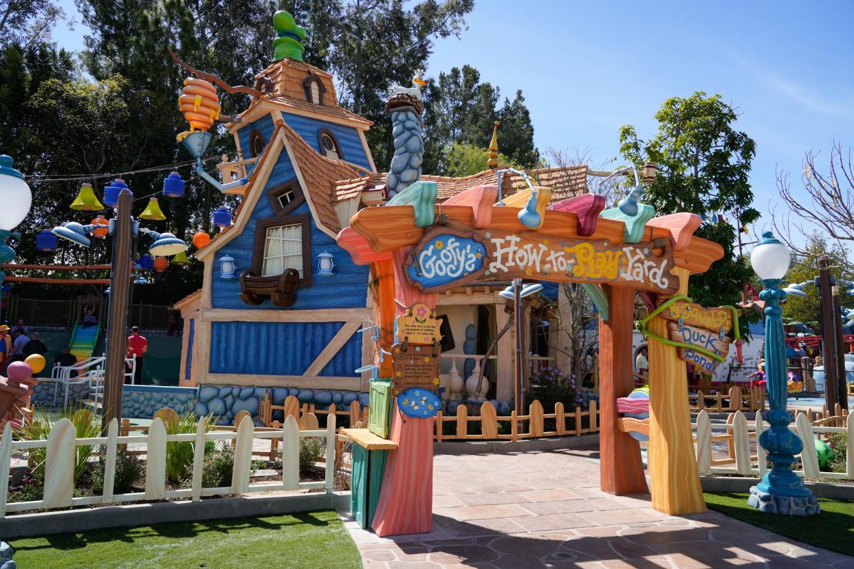 The exterior of Goofy’s How-To-Play Yard is seen at Mickey’s Toontown at Disneyland.