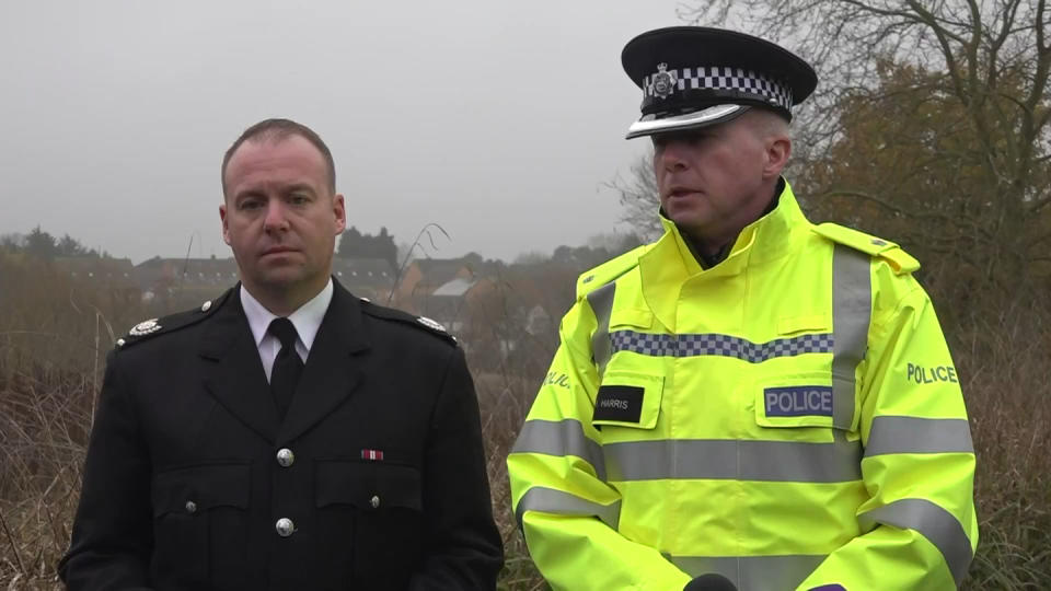 Screen grab taken from PA Video of West Midlands Fire Service area commander Richard Stanton and Superintendent Richard Harris (right), of West Midlands Police, speak to the media at the scene in Babbs Mill Park in Kingshurst, Solihull. Four children are in critical condition in hospital after being pulled from an icy lake in cardiac arrest, while a search operation continues amid fears two more children were involved in the incident. Picture date: Monday December 12, 2022. (Photo by Phil Barnett/PA Images via Getty Images)