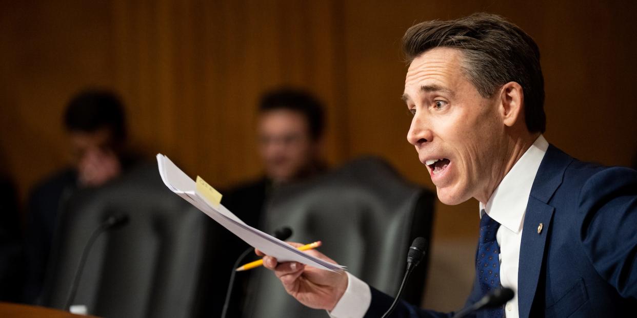 Republican Sen. Josh Hawley of Missouri at a hearing on Capitol Hill on February 28, 2023.