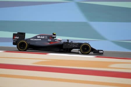 Formula One - Bahrain Grand Prix - Sakhir, Bahrain - 01/04/16 - McLaren F1 Jenson Button of Britain driver drives during the first practice. REUTERS/Hamad I Mohammed.