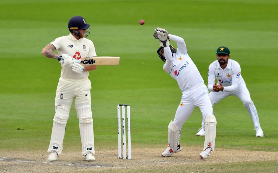 Pakistan's Mohammad Rizwan catches England's Ben Stokes to dismiss him during day four - PA